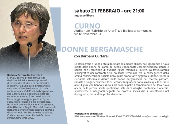 Curno, viaggio nella storia al femminile: Barbara Curtarelli racconta le “Donne Bergamasche”